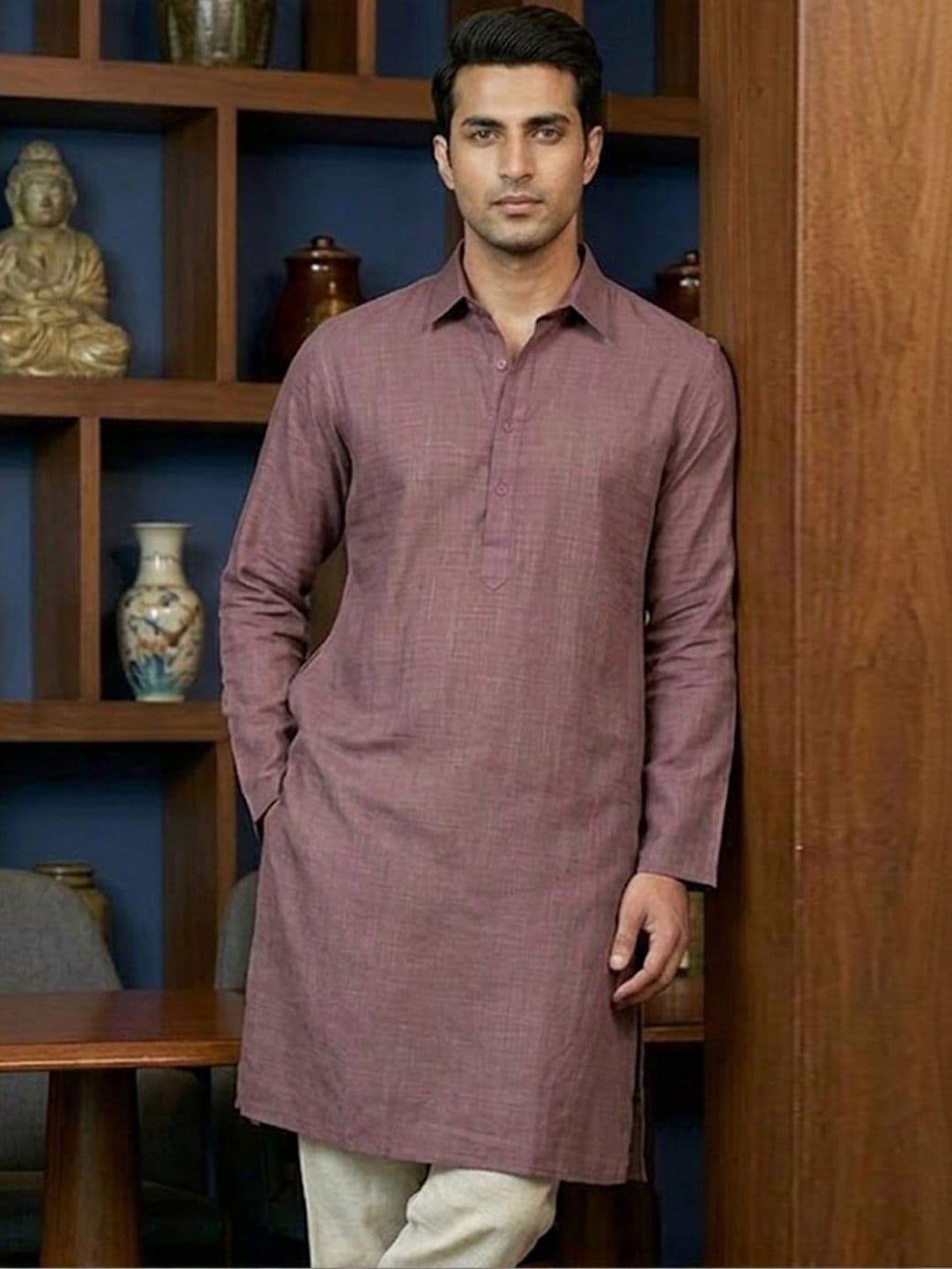 CHHAAP Men  Solid Shirt Collar Kurta thumbnail 4