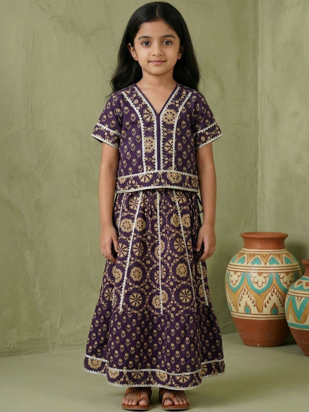 Readiprint Girls Printed Kalamkari Ready to Wear Lehenga & - view 1