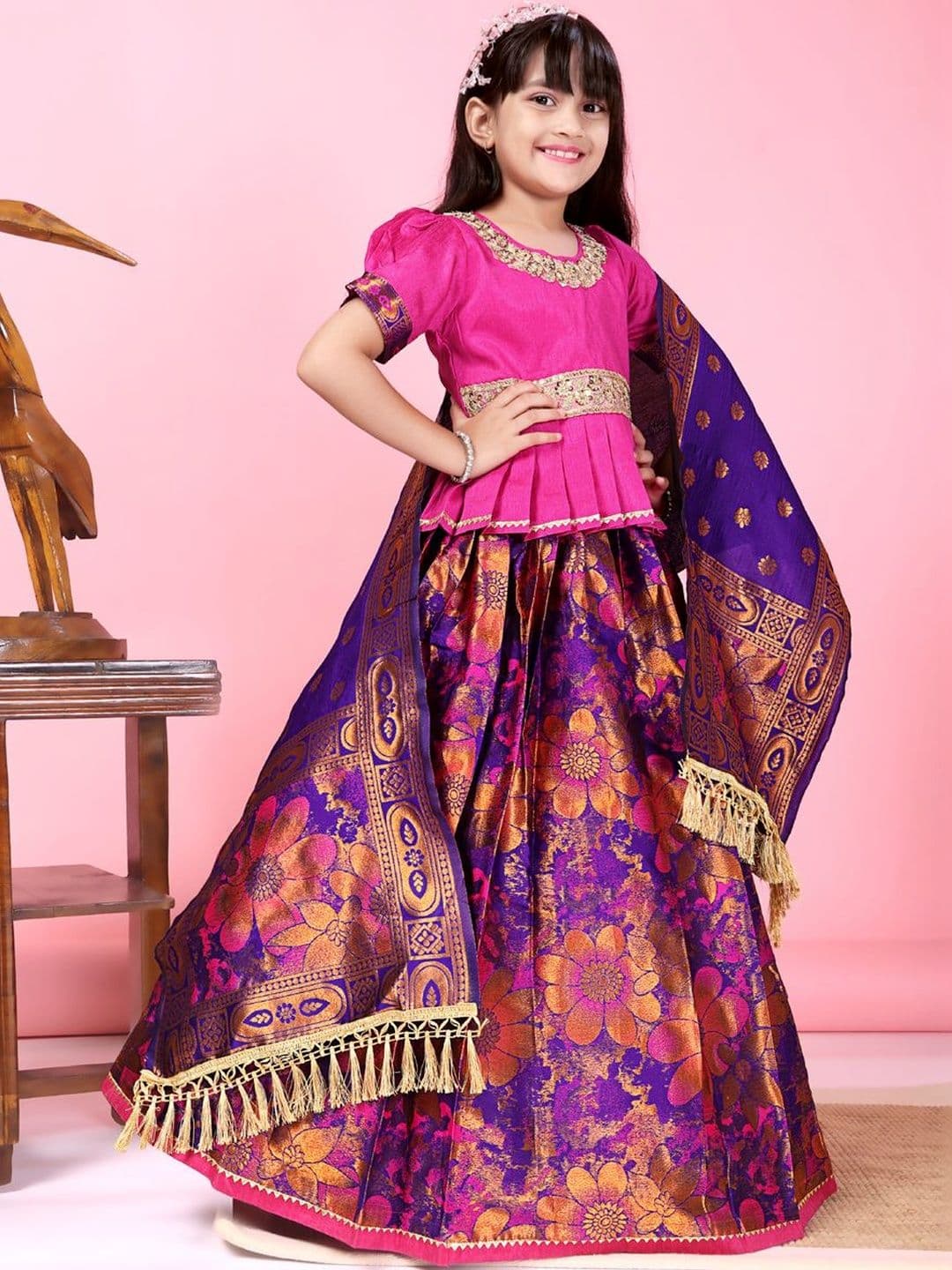 KALINI Girls Embellished Ready to Wear Lehenga & Blouse With Dupatta thumbnail 3