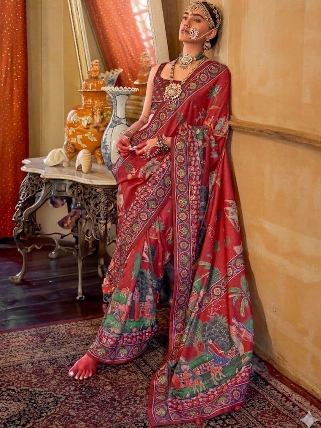KALINI Ethnic Motifs Heavy Work Block Print Saree - view 1