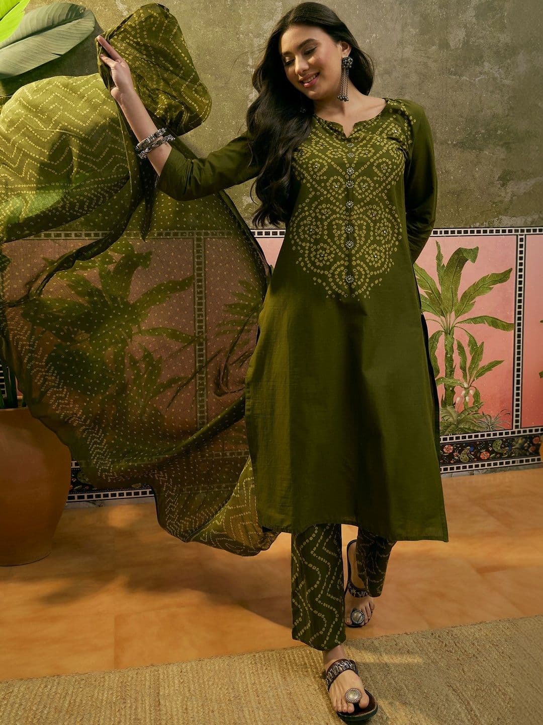 Sangria Printed Pure Cotton Round Neck Kurta & Trousers With Dupatta thumbnail 6