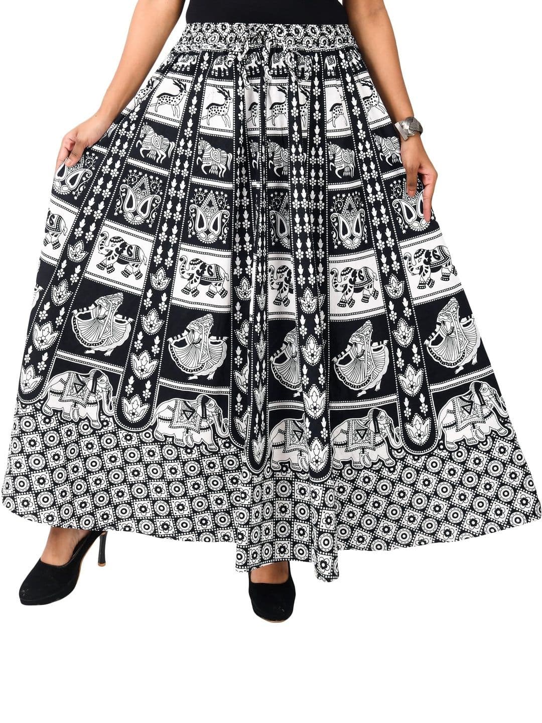 SAMJHI Women Black & White Graphic Maxi Flared Skirt thumbnail 2