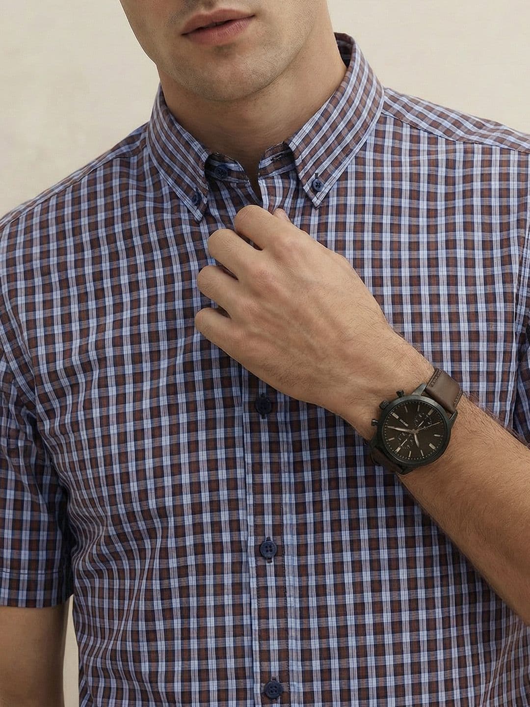 THE SHIRT CODE Premium Micro Checked Casual Shirt thumbnail 2