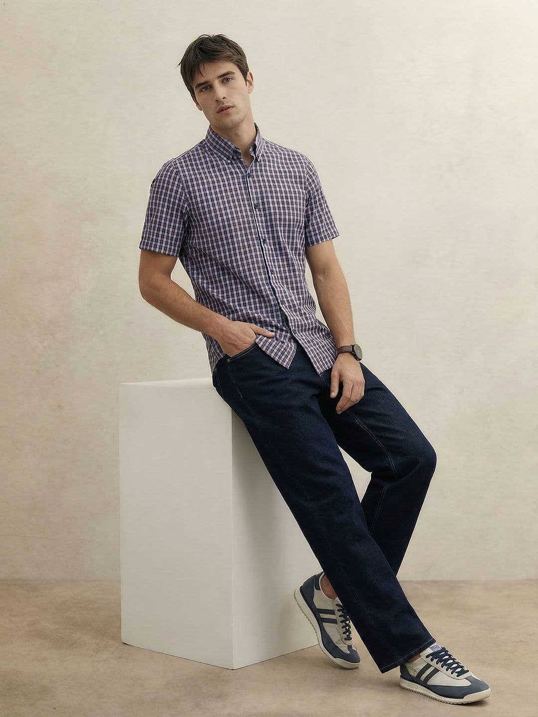 THE SHIRT CODE Premium Micro Checked Casual Shirt thumbnail 4