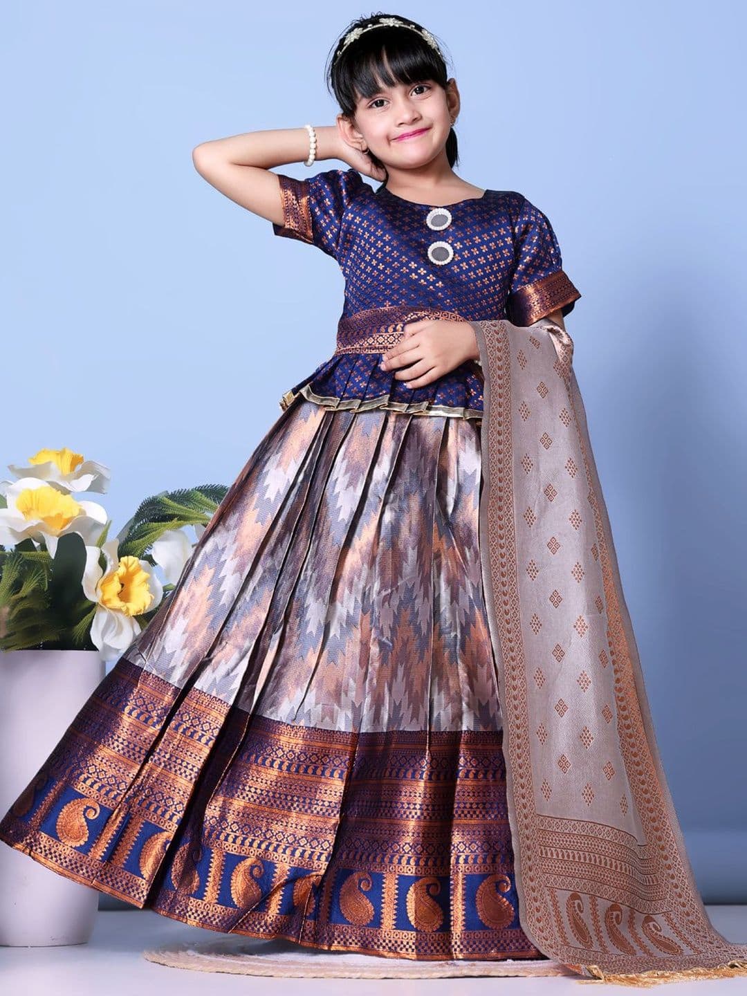 KALINI Girls Semi-Stitched Lehenga & Blouse With Dupatta thumbnail 4