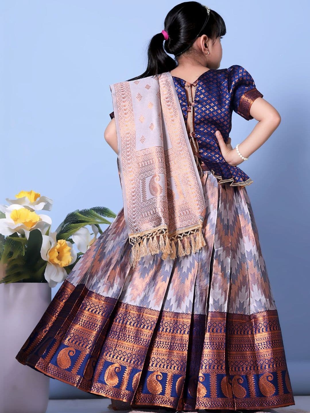 KALINI Girls Semi-Stitched Lehenga & Blouse With Dupatta thumbnail 2