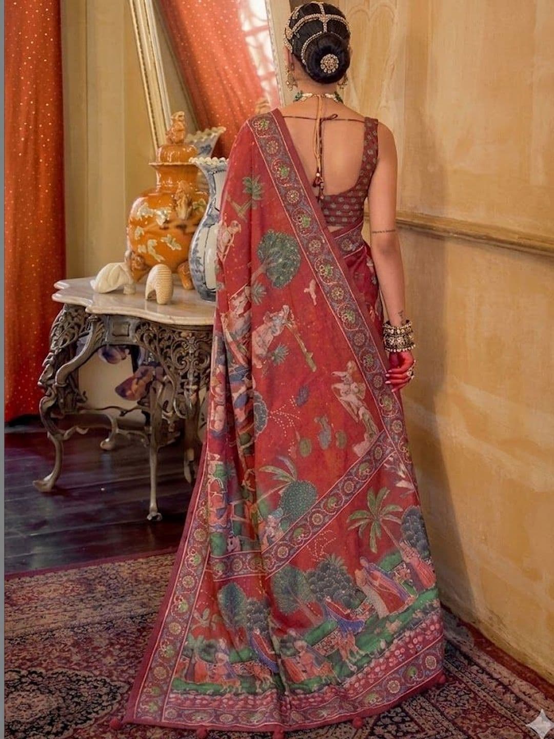 KALINI Ethnic Motifs Heavy Work Block Print Saree thumbnail 3