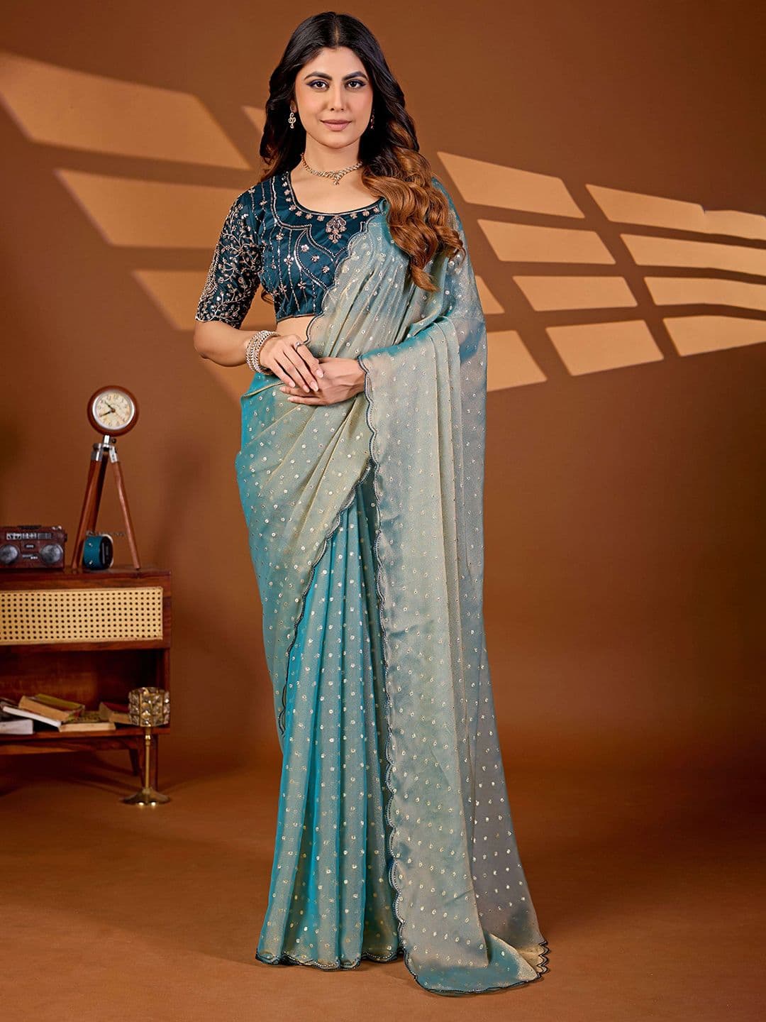 K 5 Fashion Embellished Sequinned Heavy Work Ikat Saree - view 1
