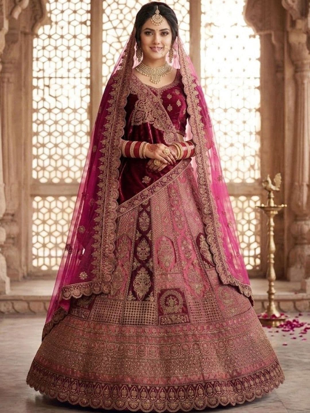 JIYANA WOMENS CHOICE Embroidered Semi-Stitched Velvet Lehenga & Blouse & Dupatta - view 1