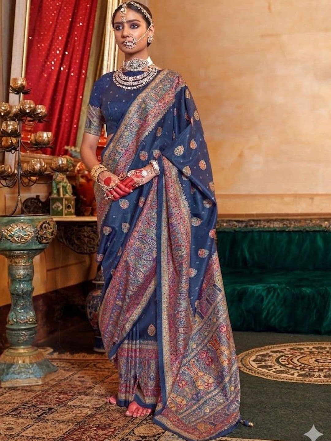 KALINI Woven Design Zari Heavy Work Block Print Saree - view 1