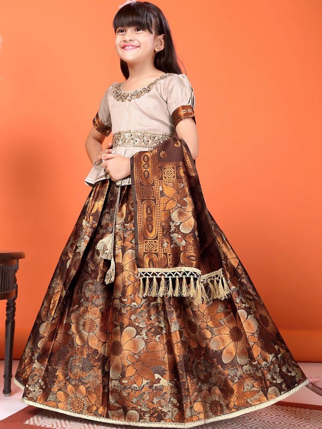 KALINI Girls Sequinned Ready to Wear Lehenga & Blouse With Dupatta thumbnail 5