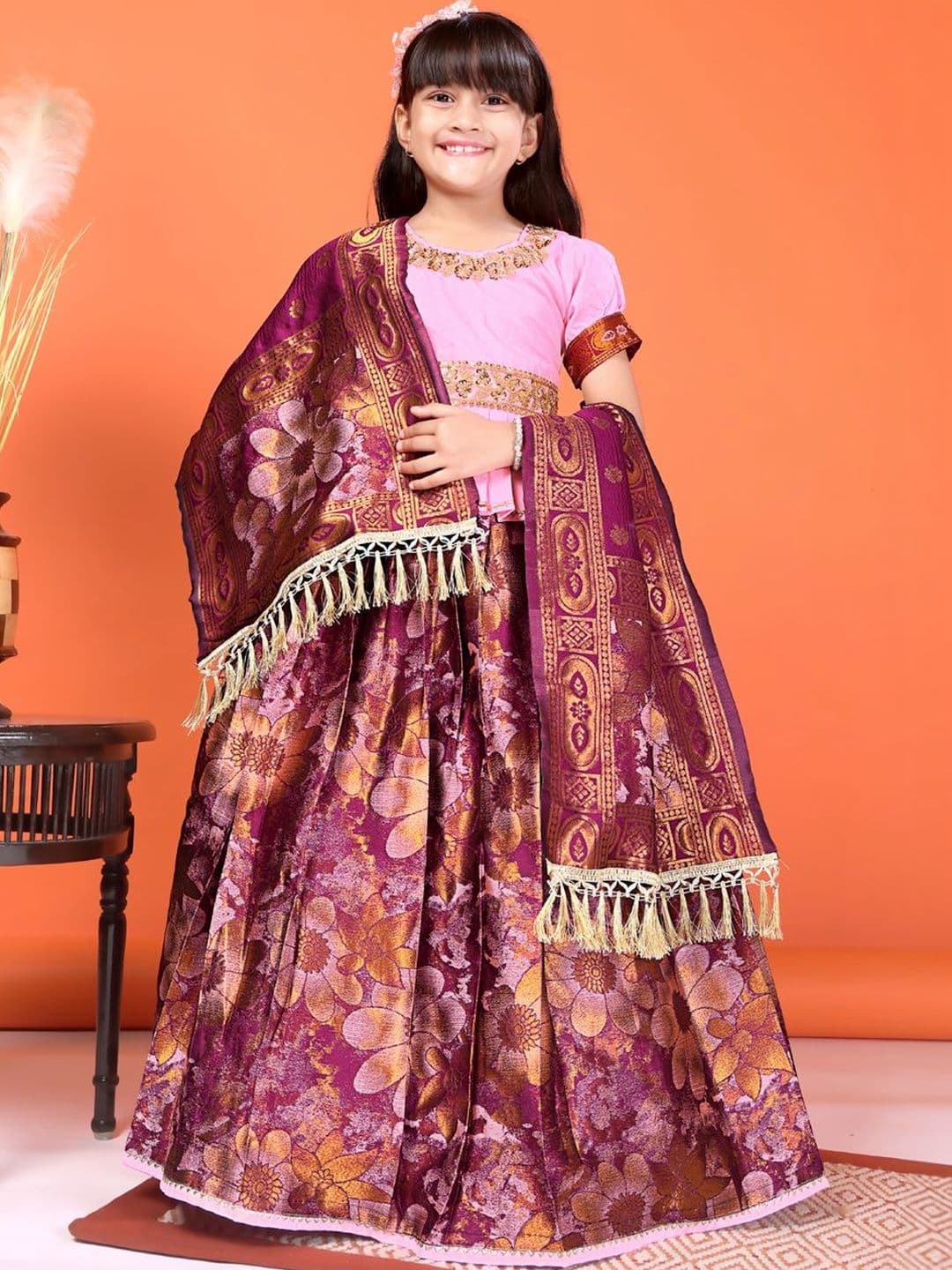 KALINI Girls Embellished Ready to Wear Lehenga & Blouse With Dupatta thumbnail 5