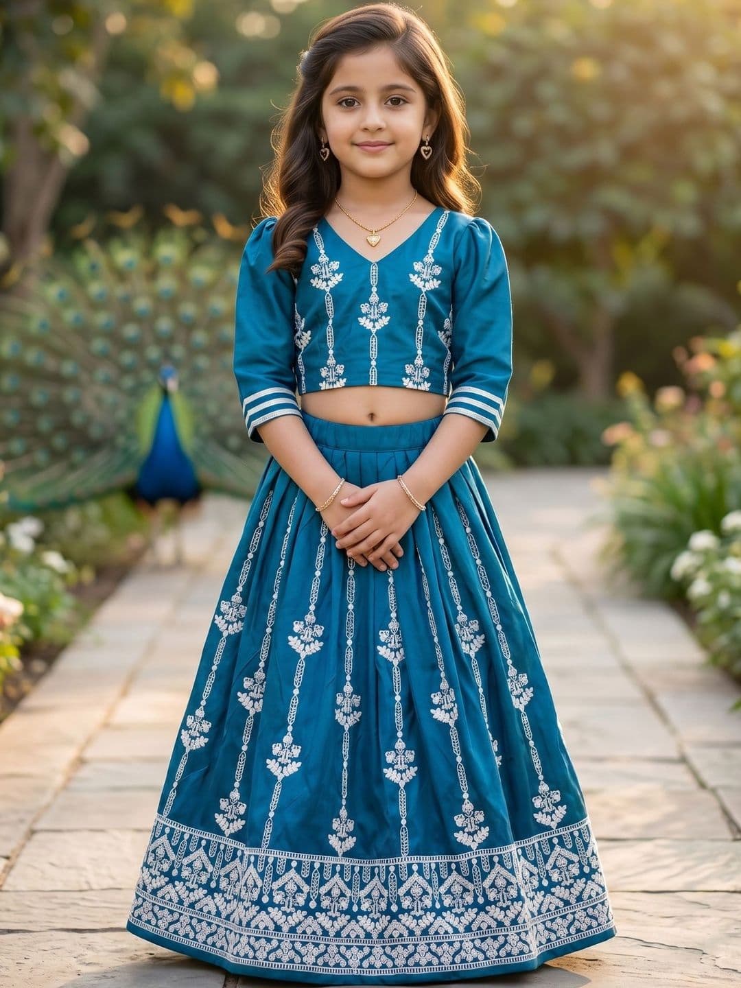 KALINI Girls Embroidered Thread Work Semi-Stitched Lehenga & - view 1