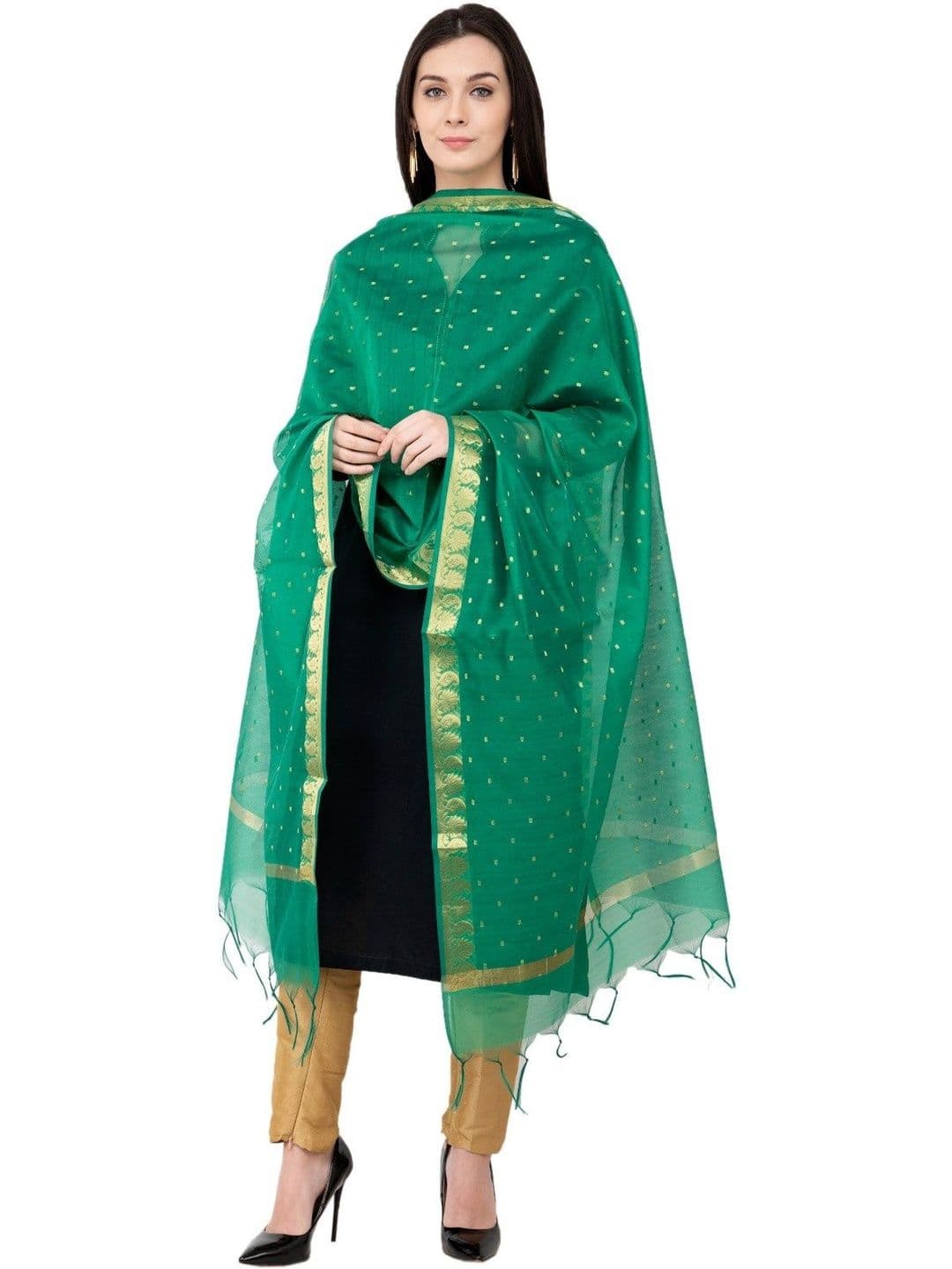 A R SILK Embroidered Dupatta with Zari thumbnail 2