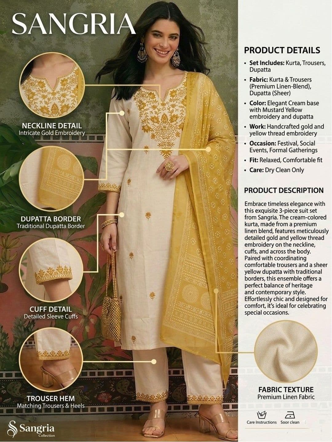 Sangria Embroidered Pure Cotton Round Neck Kurta & Trousers With Dupatta thumbnail 5
