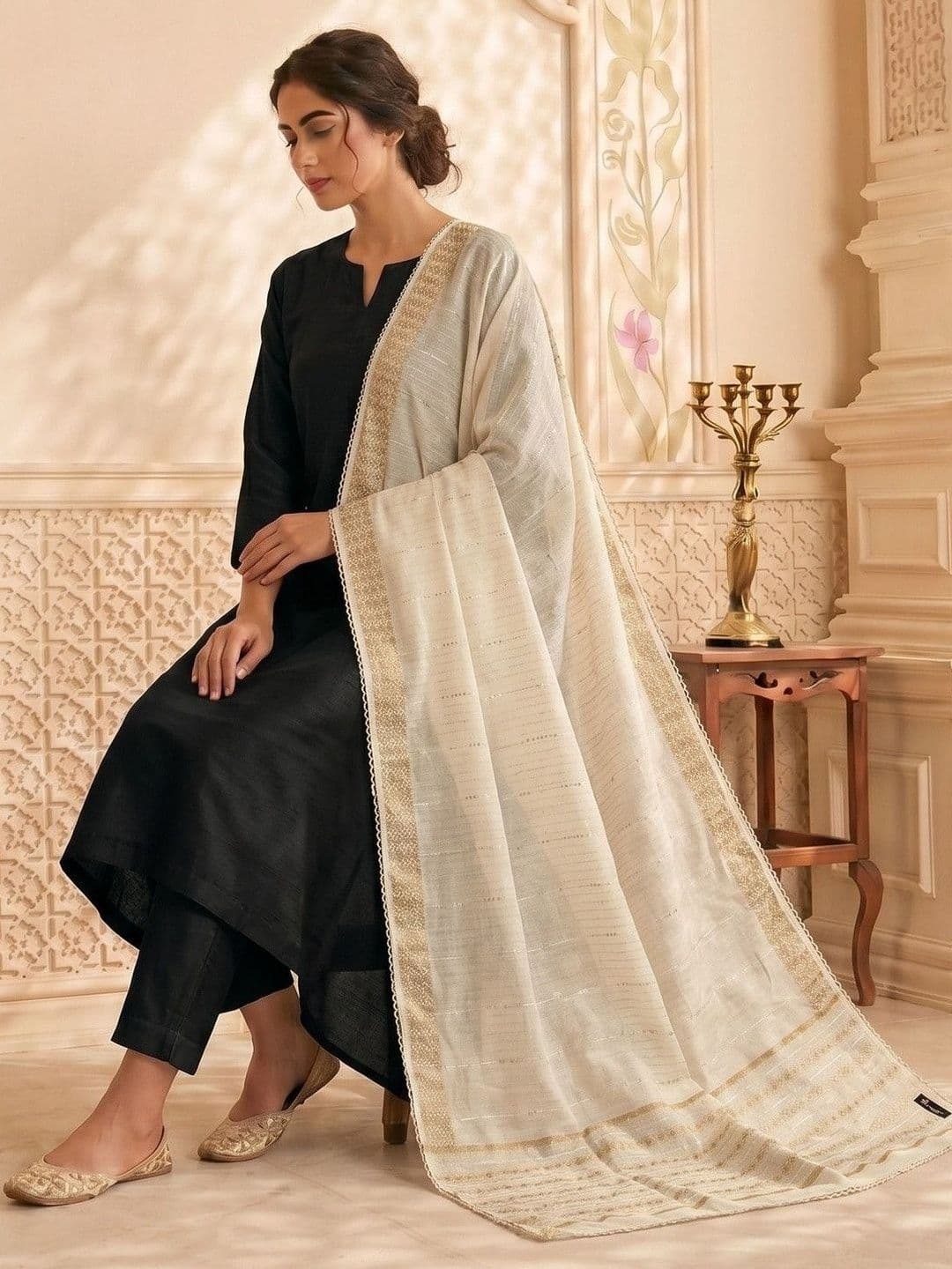 Zamour Woven Design Dupatta with Zari thumbnail 4