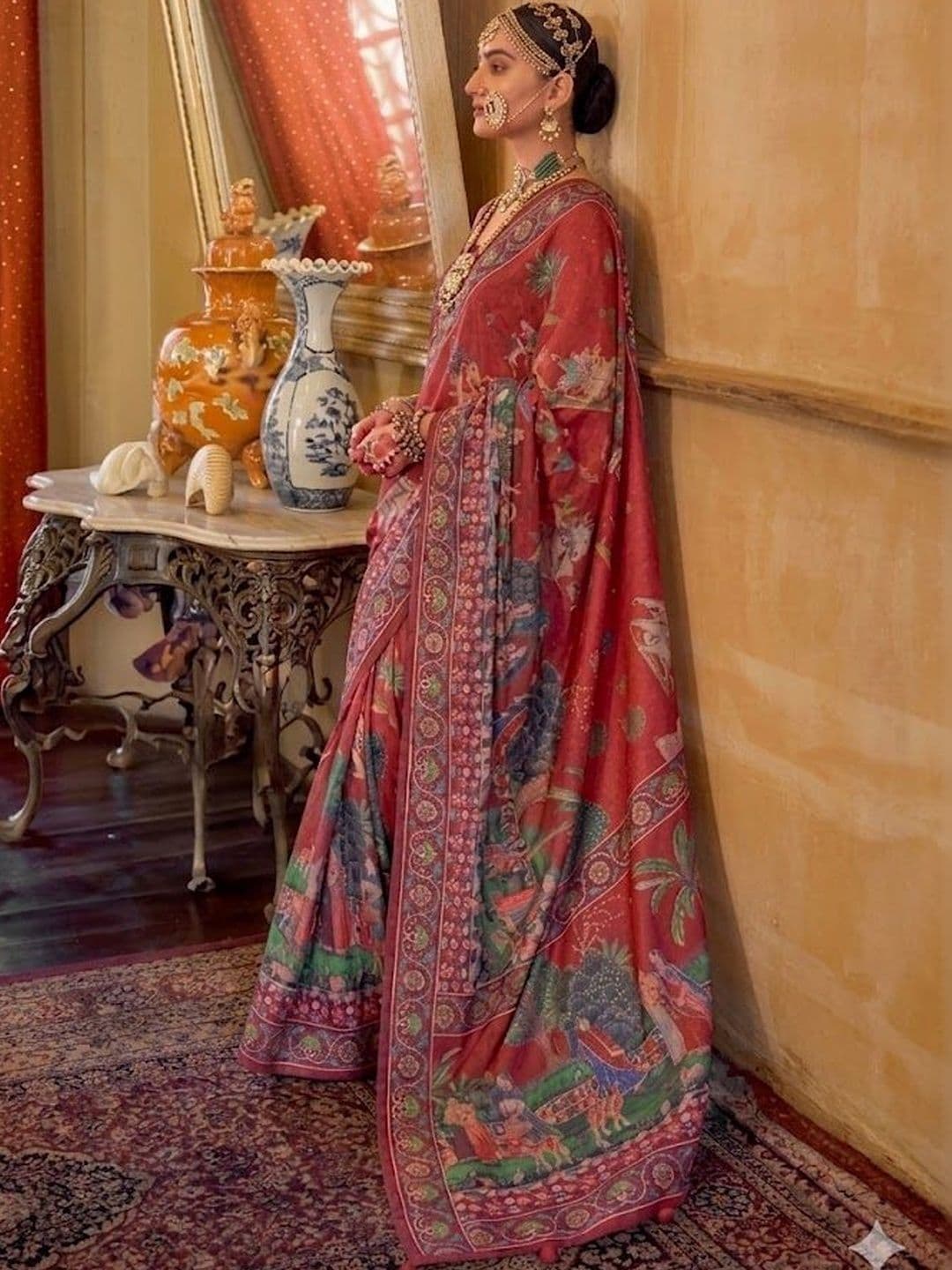 KALINI Ethnic Motifs Heavy Work Block Print Saree thumbnail 4