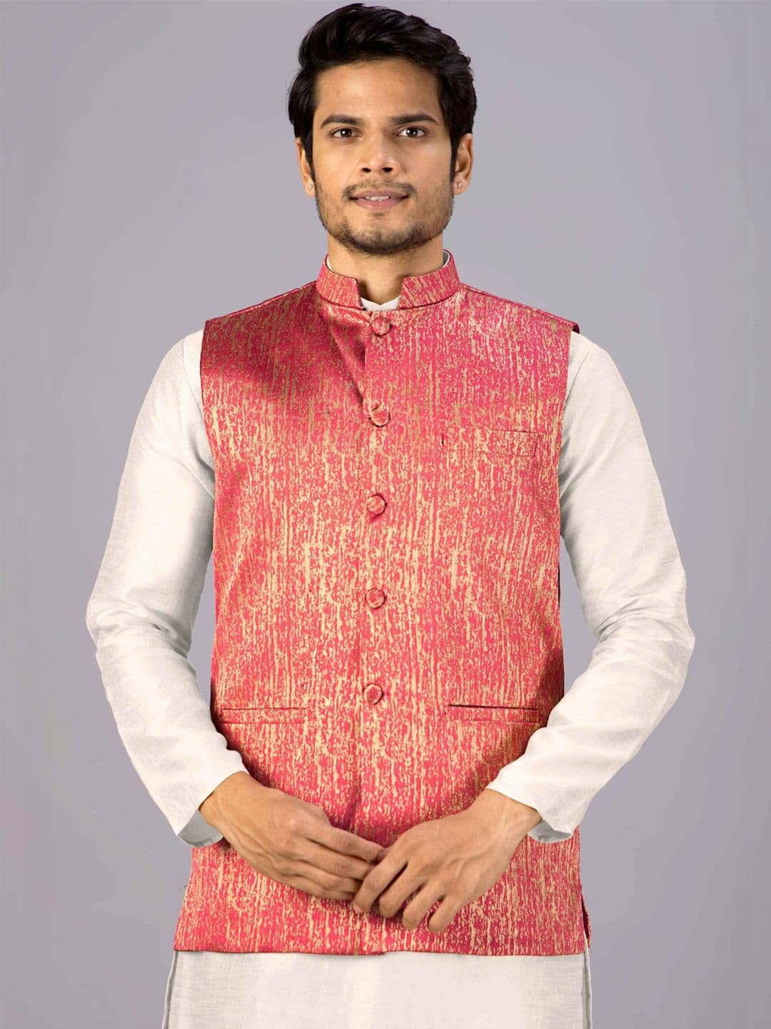 MODERN MUGHALS Mandarin Collar Sleeveless Nehru Jackets - view 1