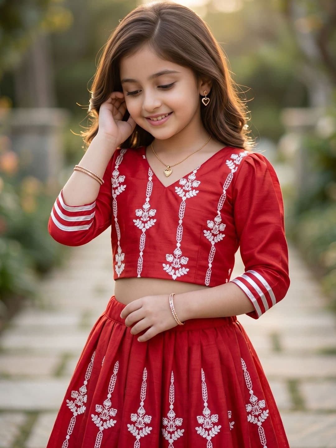 KALINI Girls Embroidered Thread Work Ready to Wear Lehenga & thumbnail 5