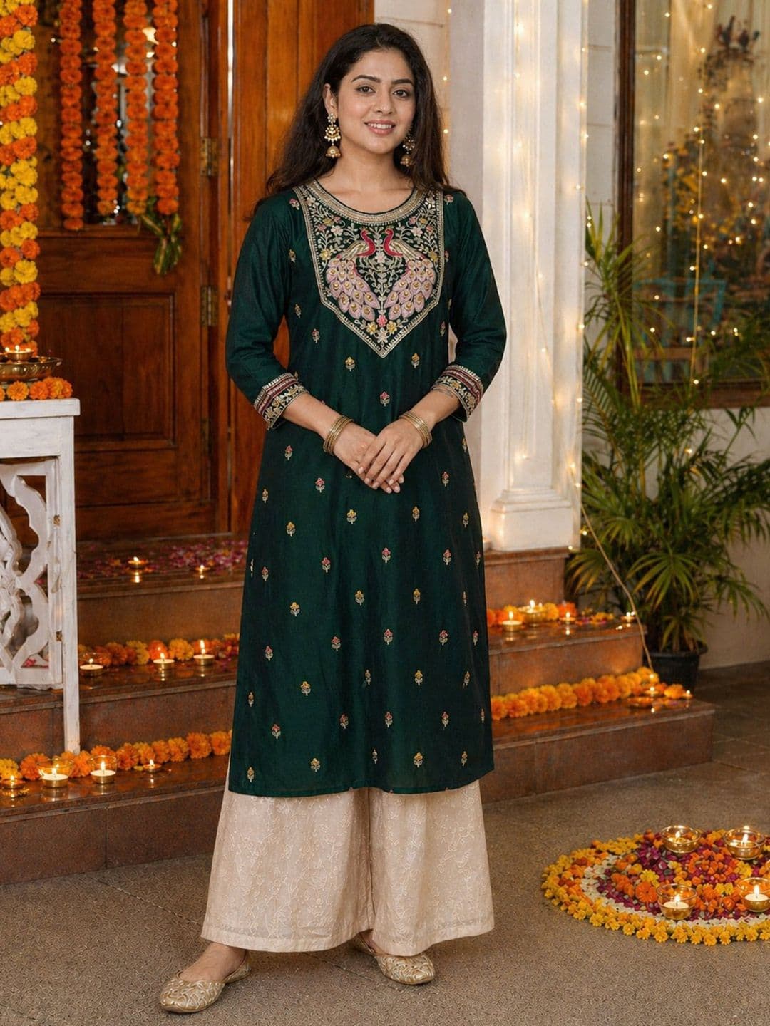 rarethread Women Ethnic Motifs Embroidered Thread Work Kurta - view 1