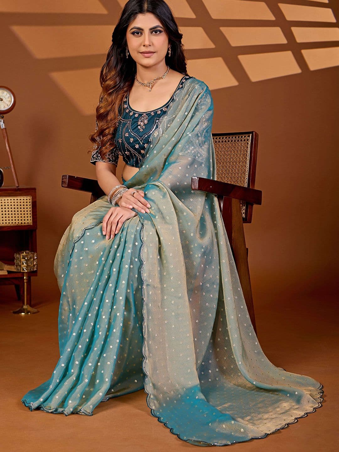 K 5 Fashion Embellished Sequinned Heavy Work Ikat Saree thumbnail 6