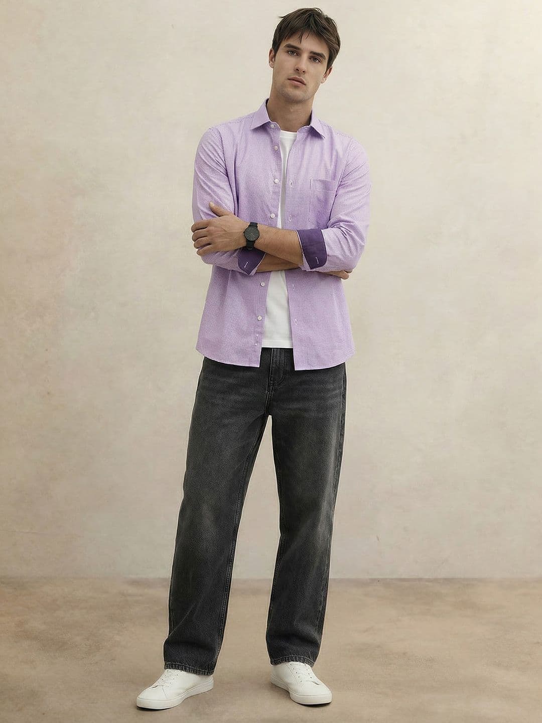 THE SHIRT CODE Slim Fit Self Designed Casual Shirt thumbnail 7