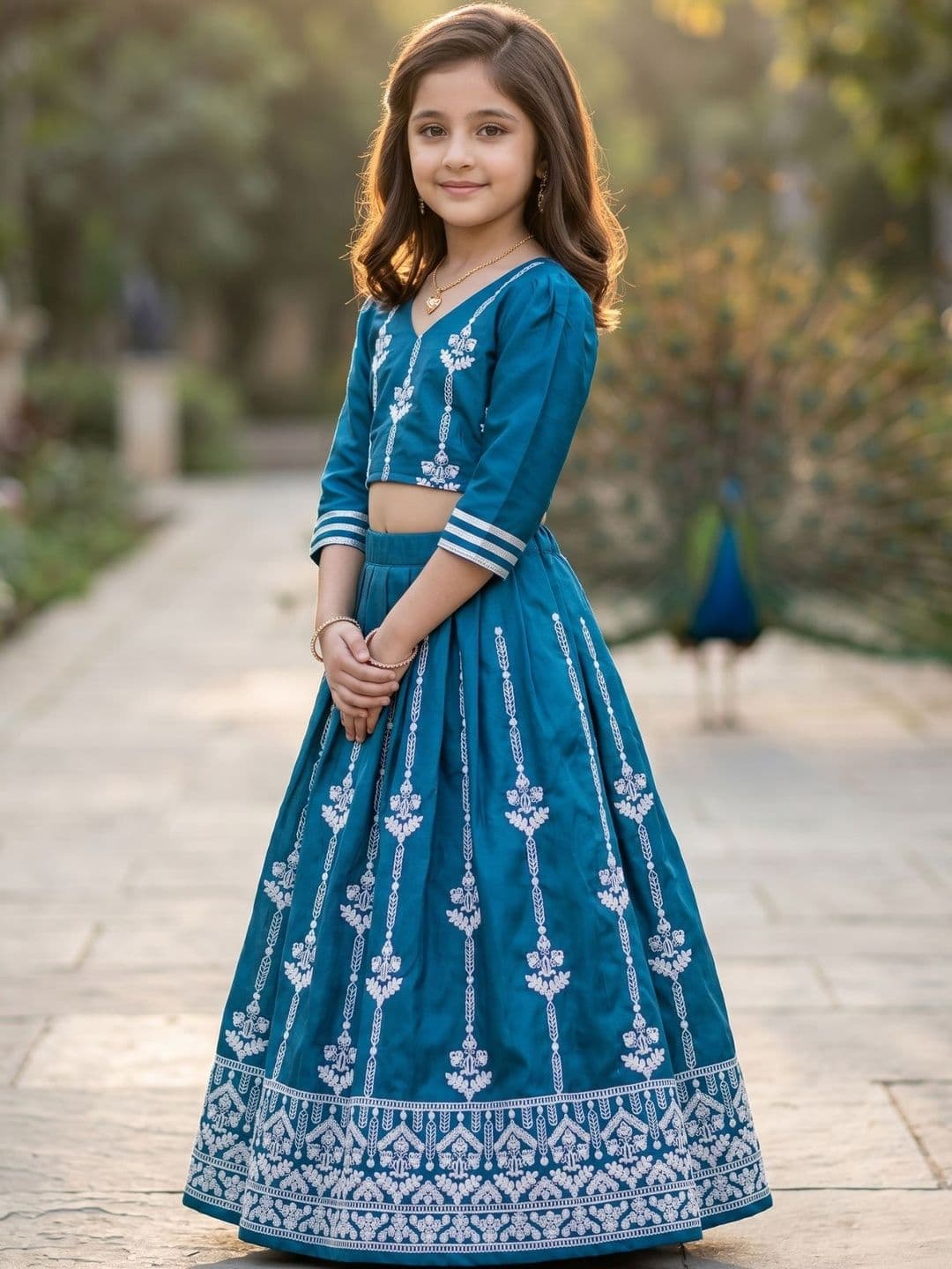 KALINI Girls Embroidered Thread Work Semi-Stitched Lehenga & thumbnail 3