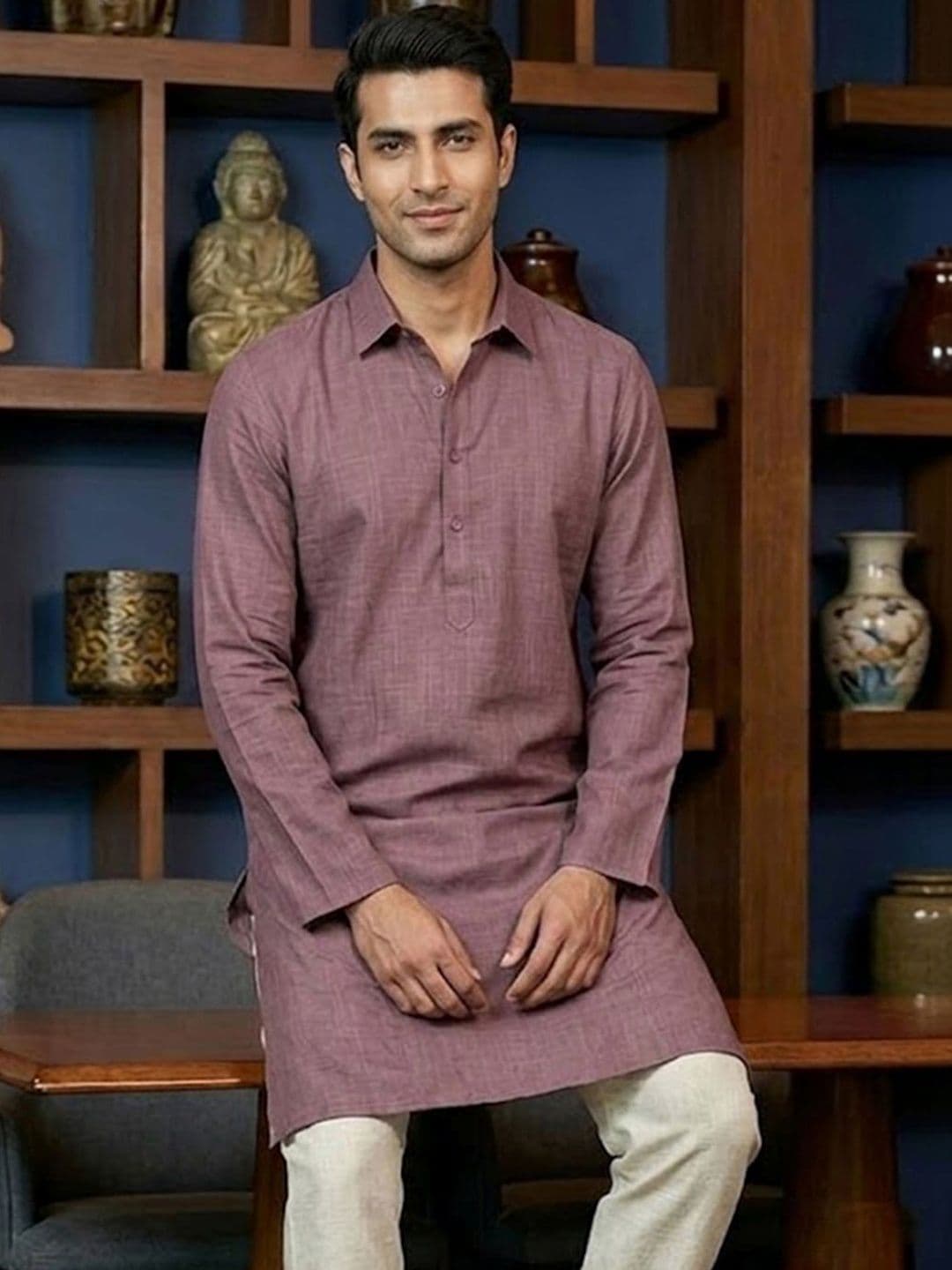 CHHAAP Men  Solid Shirt Collar Kurta - view 1
