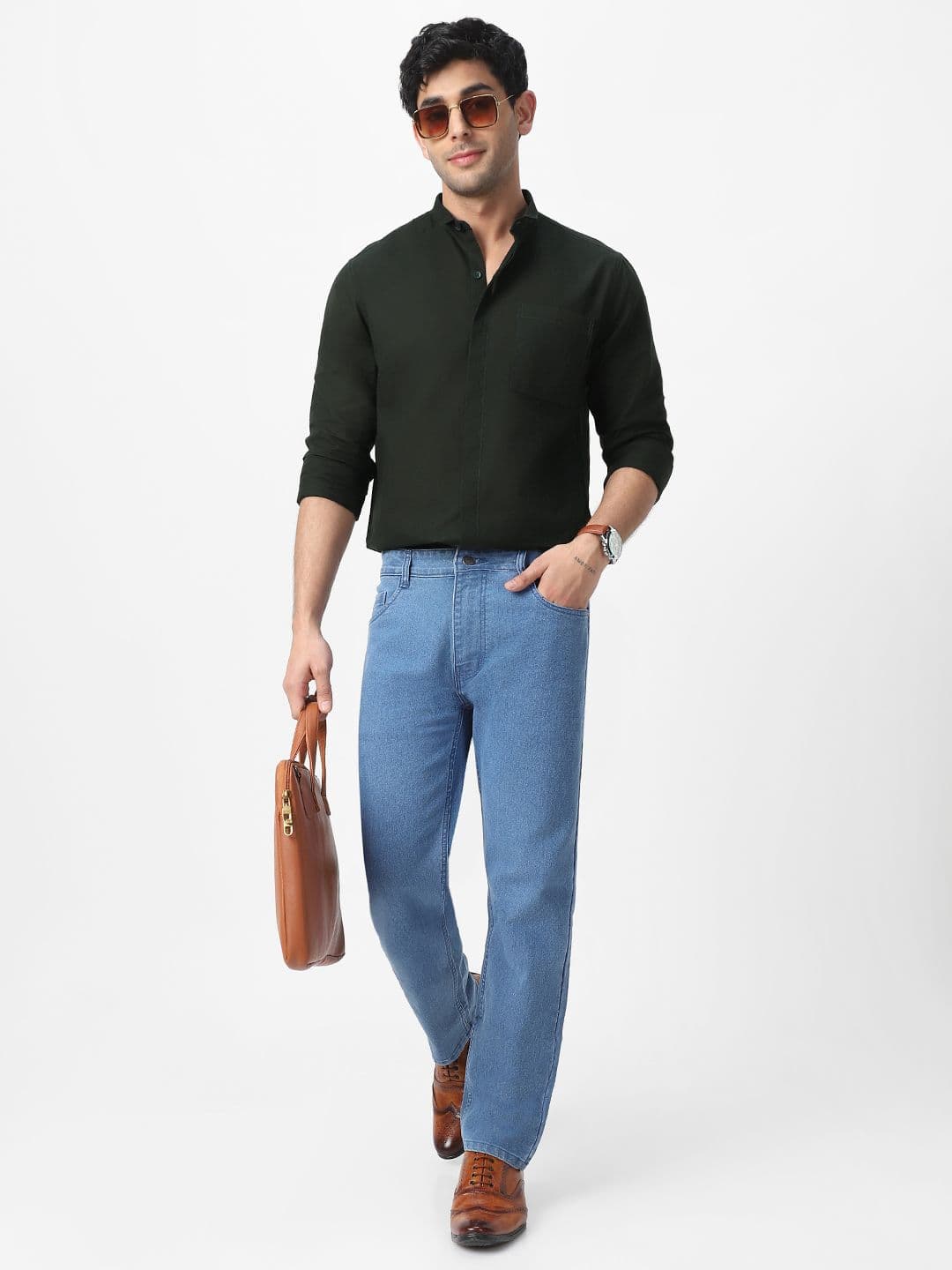 Urbano Fashion Men Club Collar Solid Cotton Casual Shirt thumbnail 4