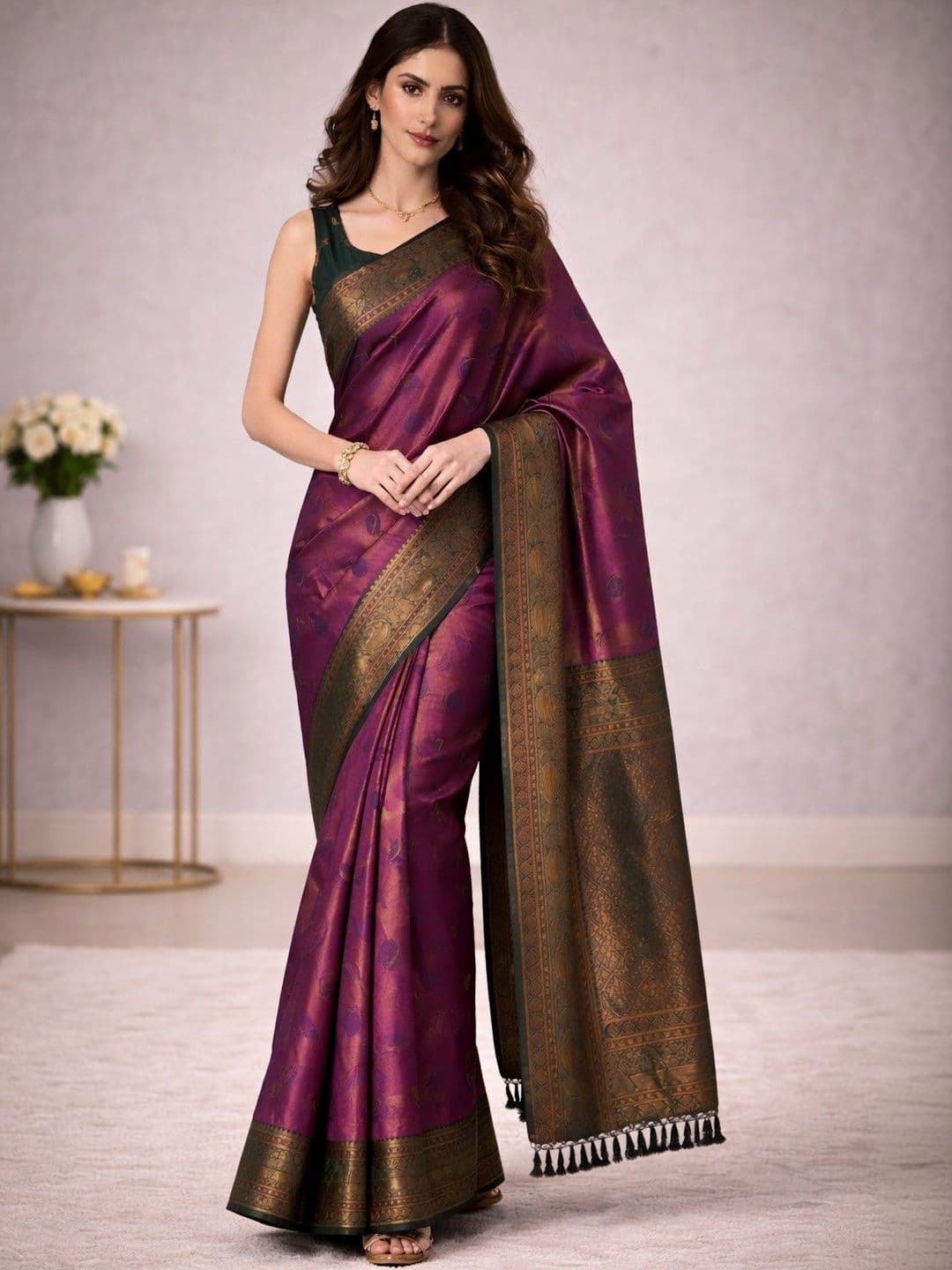 HERE&NOW Ethnic Motifs Zari Silk Blend Handloom Saree - view 1