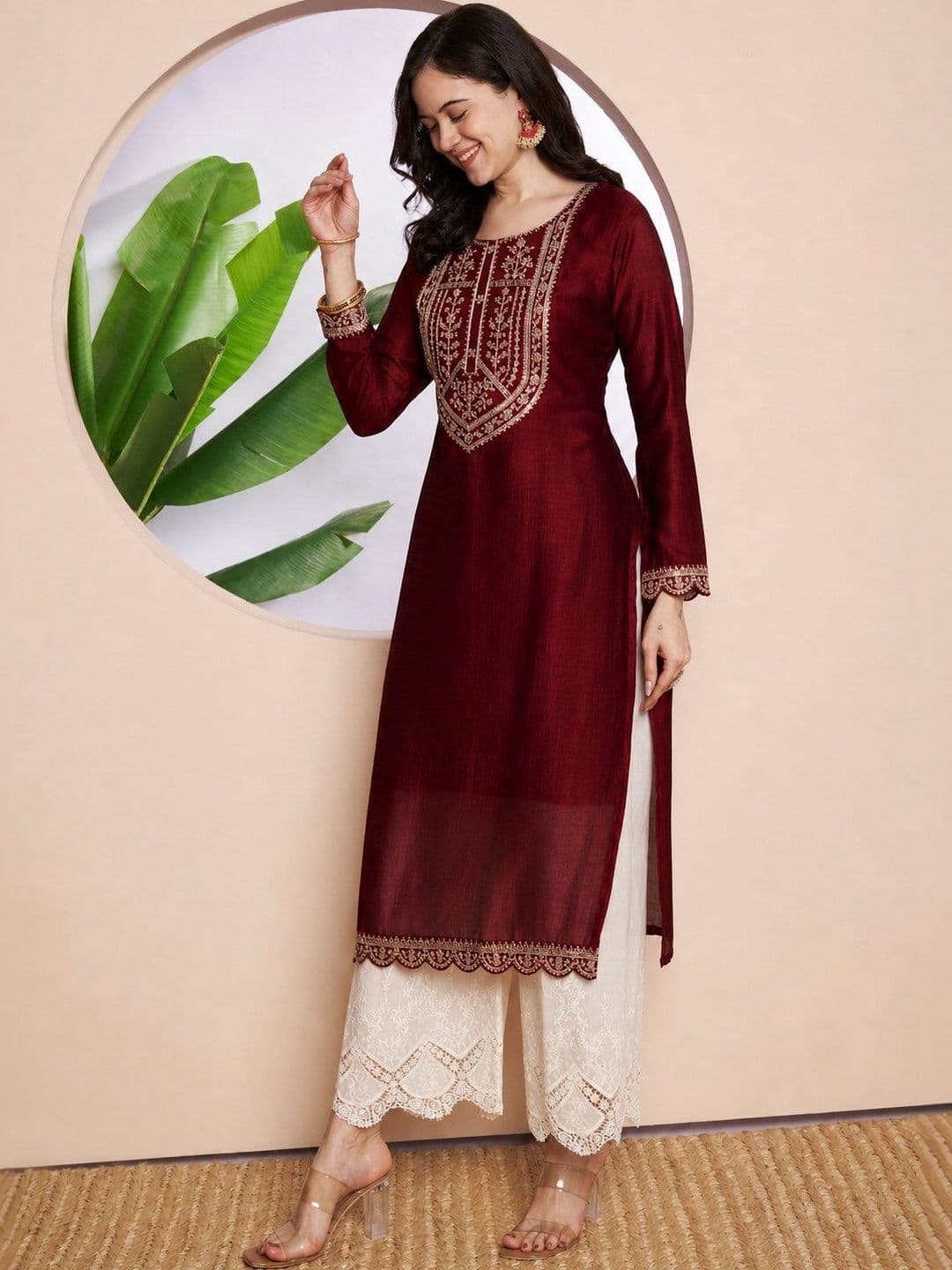 rarethread Women Ethnic Motifs Embroidered Thread Work Kurta thumbnail 6