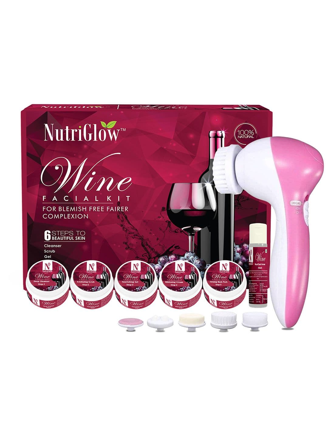 NutriGlow Wine Fruit Facial Kit For Glowing Skin -  Tan Removal  With Face Massager - view 1