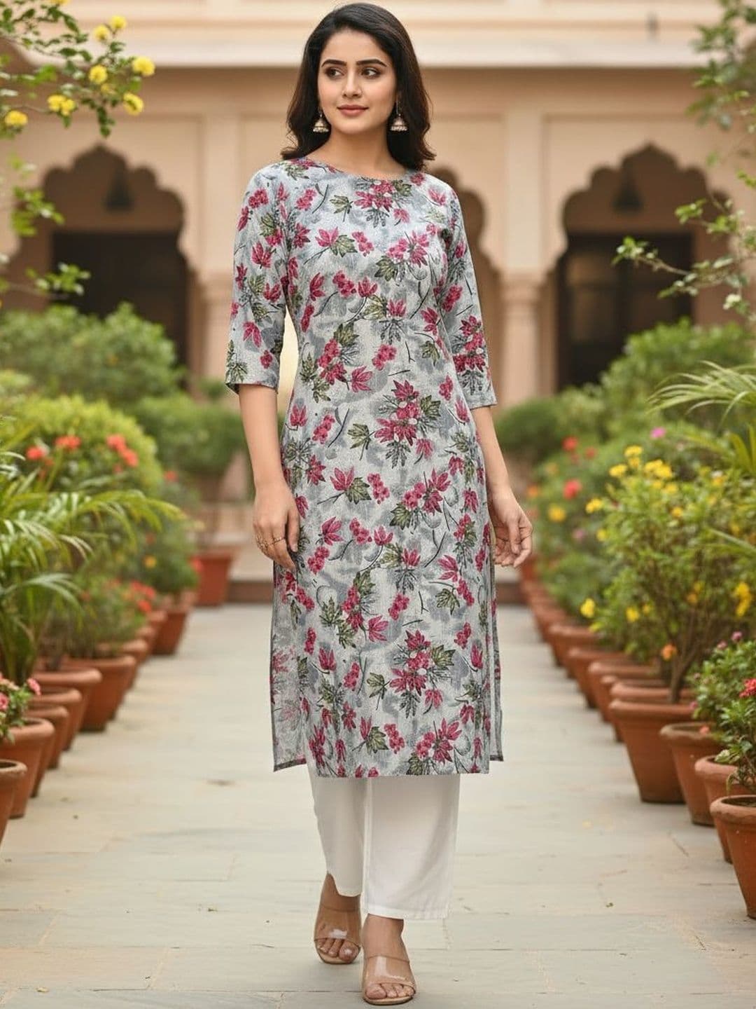 SZN Pack of 2 Women Floral Printed Floral Crepe Kurta thumbnail 2