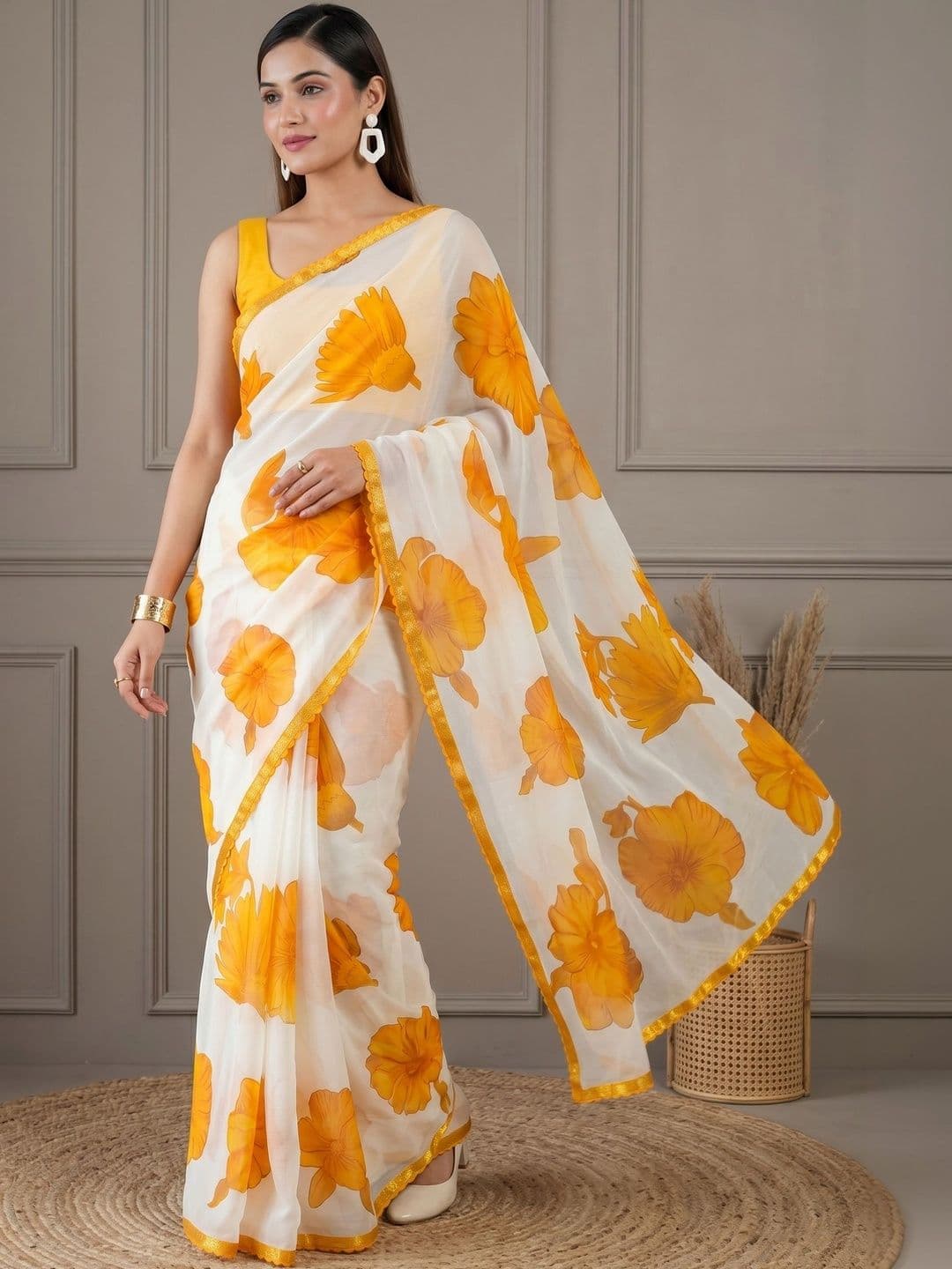Dhaaga Ghar Floral Pure Chiffon Saree - view 1