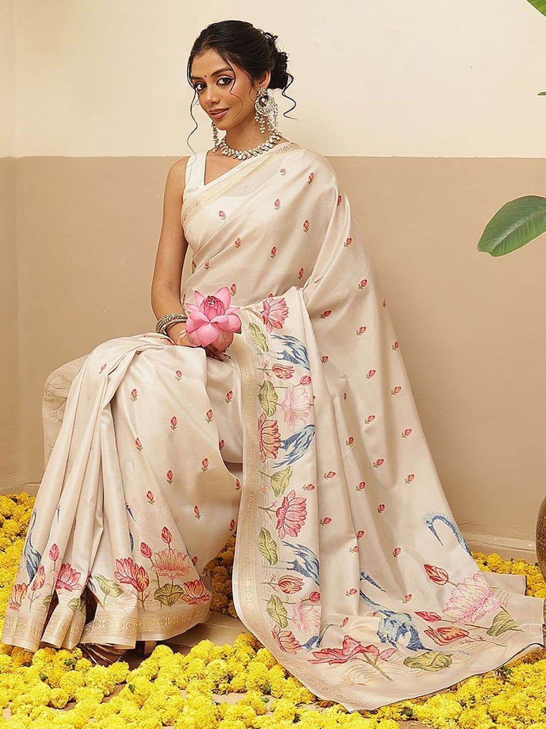 Silk Land Ethnic Motifs Embroidered Art Silk Designer Mysore Silk Saree - view 1