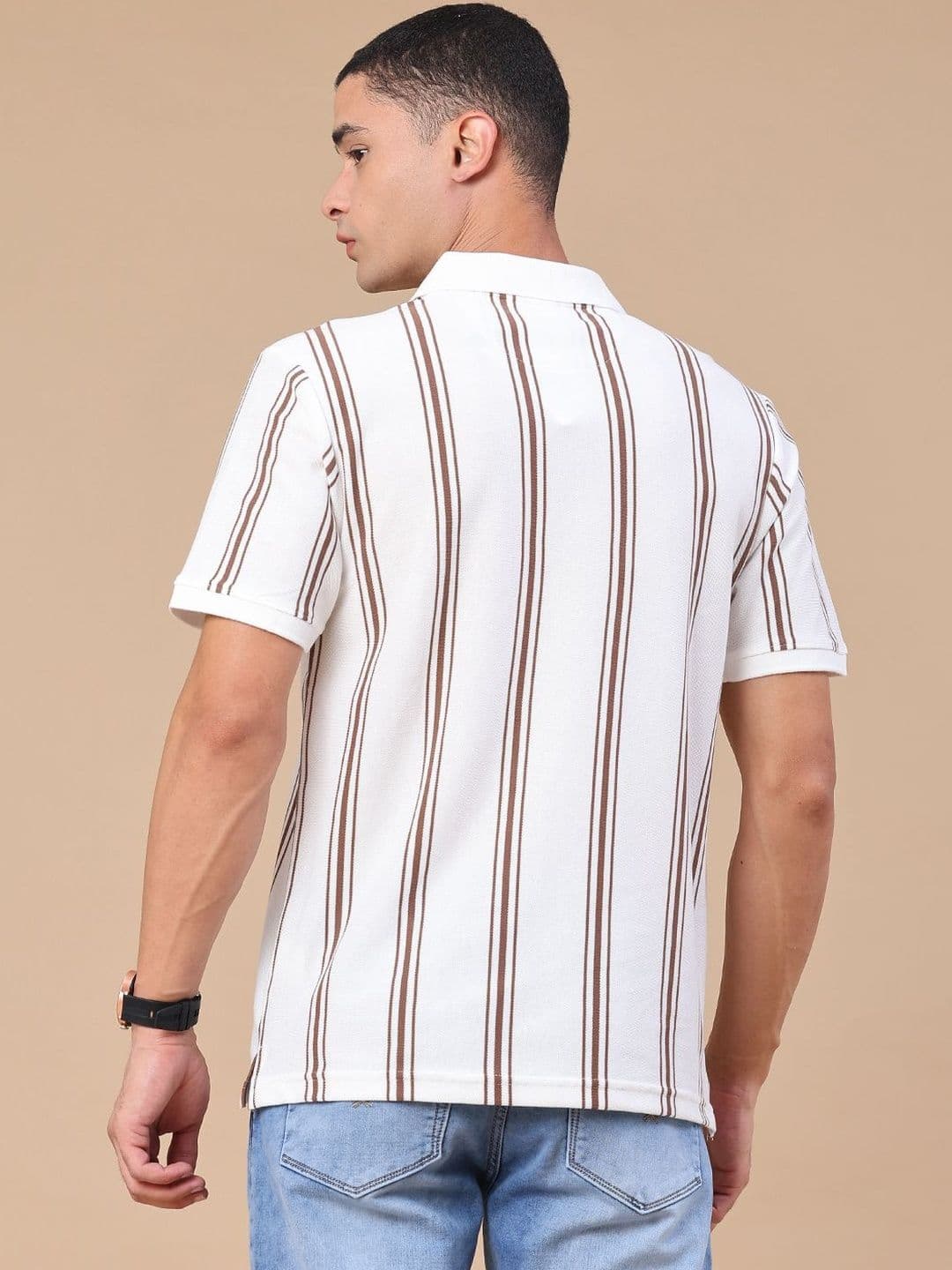 LIMEROAD Men Striped Polo Collar T-shirt thumbnail 6