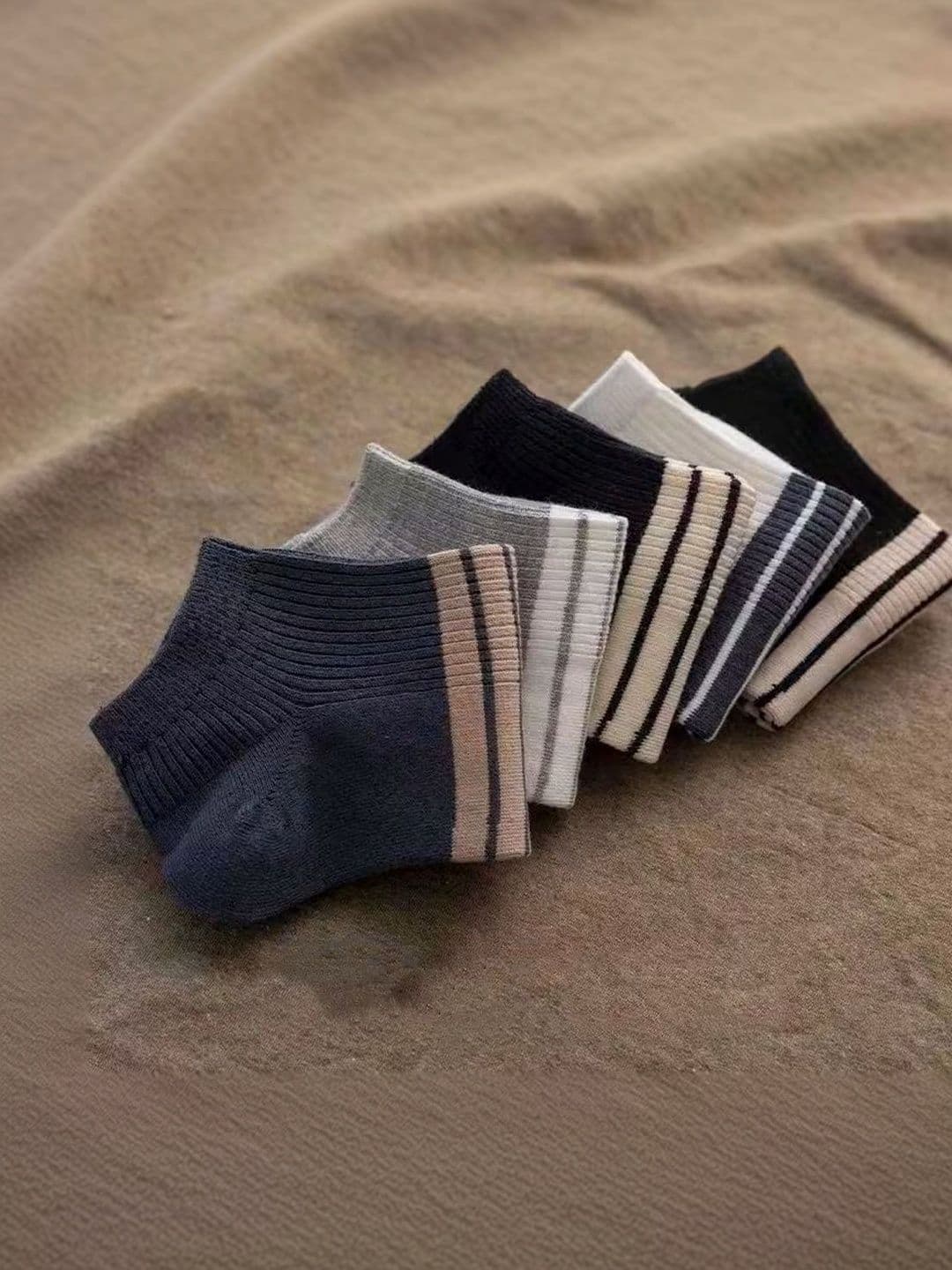 BEAR&BEYOND Men Pack of 5 Cotton Striped Shoe Liners Socks thumbnail 5