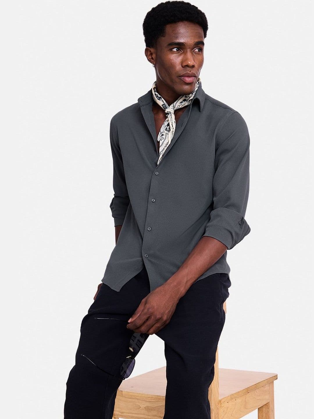 Snitch Charcoal Grey Textured Shirt - view 1