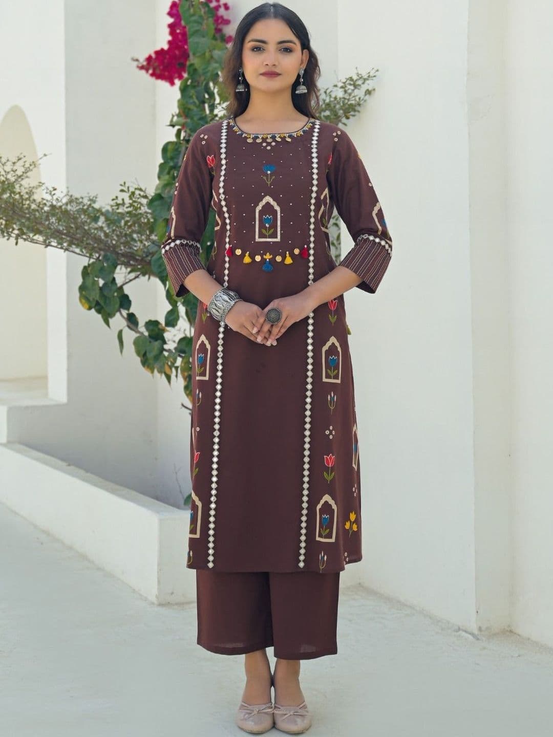 Sangria Printed Cotton Round Neck Kurta & Trousers With Dupatta thumbnail 6