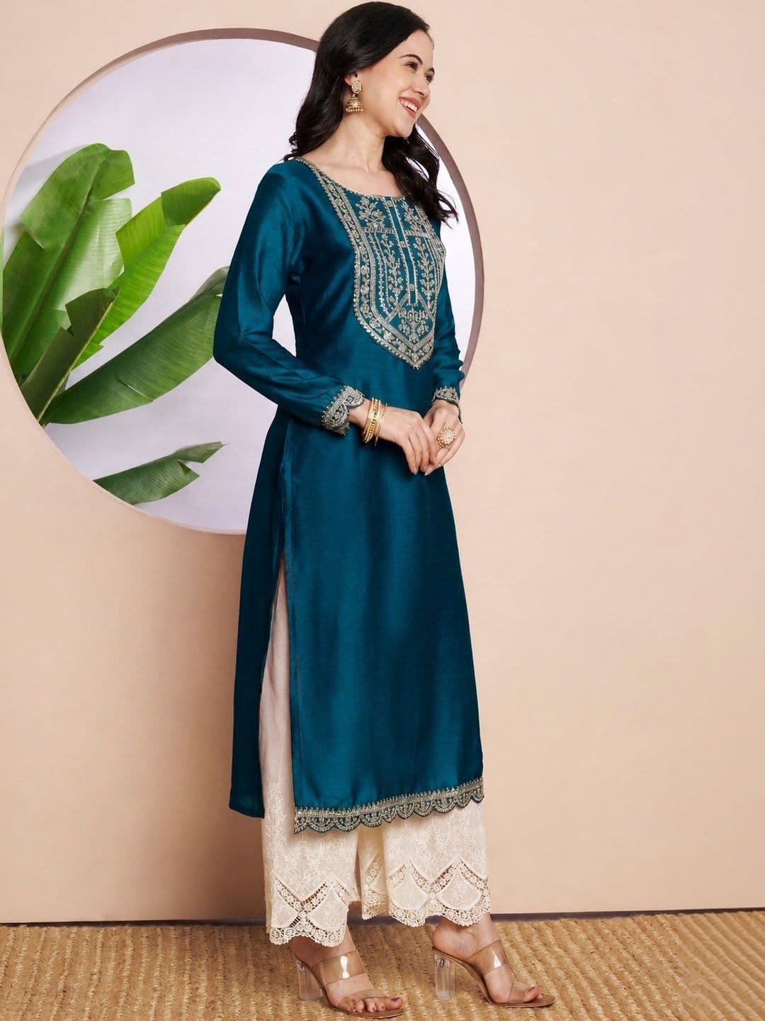 rarethread Women Ethnic Motifs Embroidered Thread Work Kurta thumbnail 3