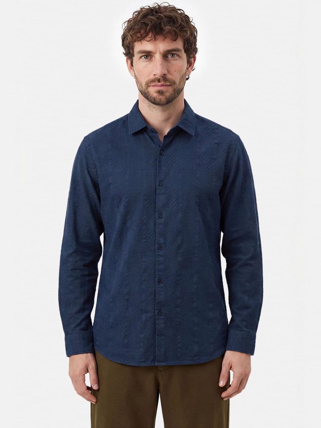 Snitch Navy Blue Jacquard Shirt thumbnail 3