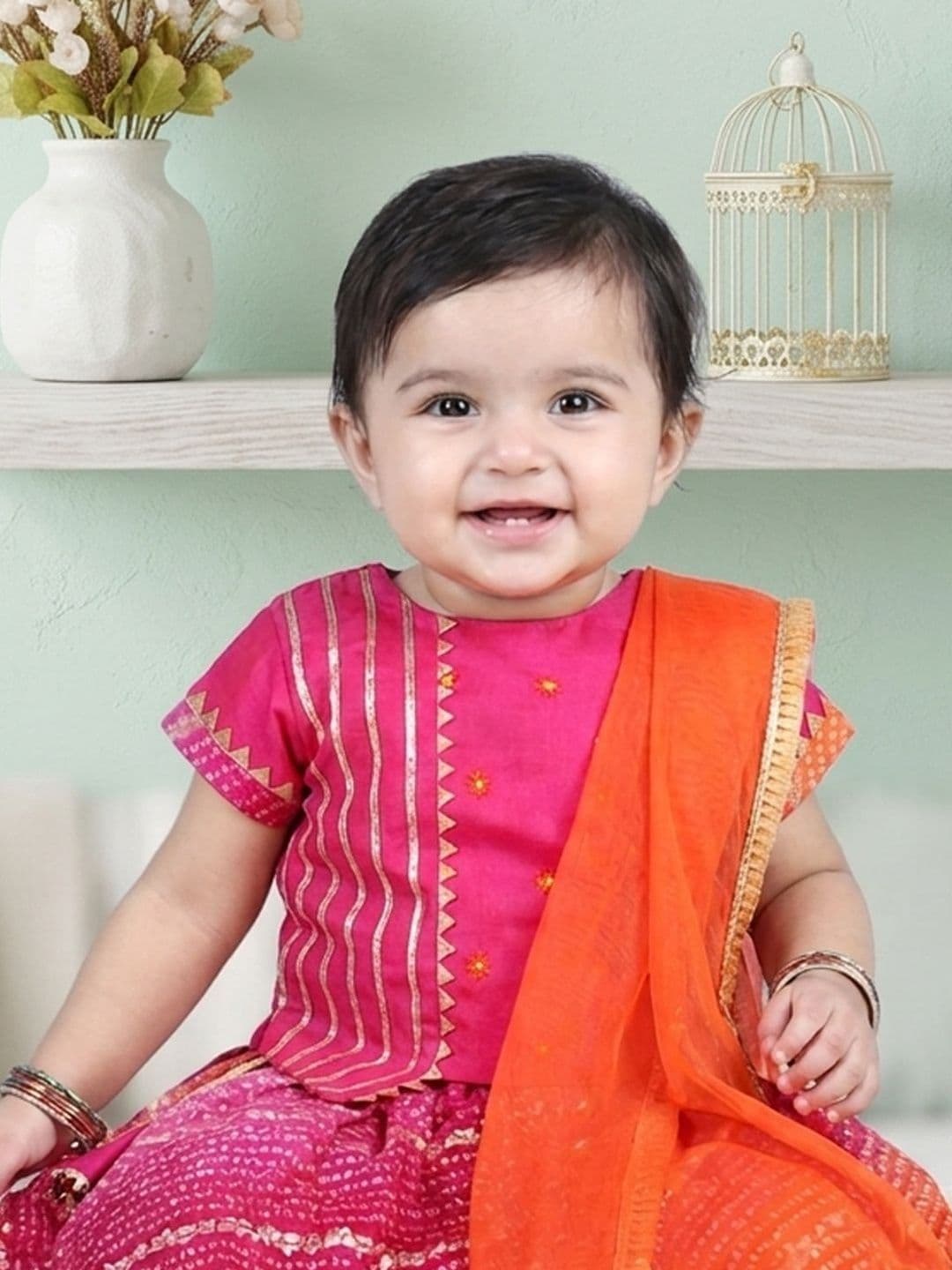 Here&Now X Kinder Kids Girls Embellished Ready to Wear Lehenga & Blouse With Dupatta thumbnail 2