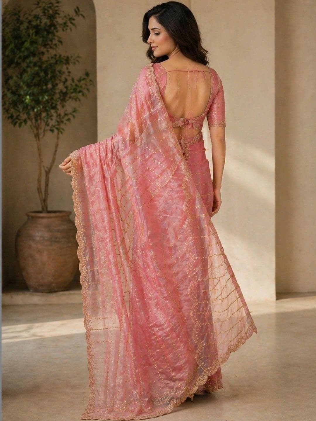 Mitera Woven Design Sequinned Poly Georgette Heavy Work Banarasi Saree thumbnail 2