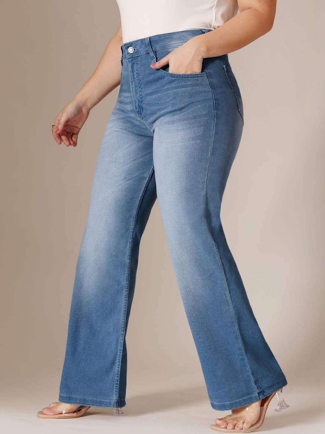 Miss Chase A+ Plus Size Women Wide-Leg Mid Rise Regular Length Blast Effect Denim Jeans - view 1