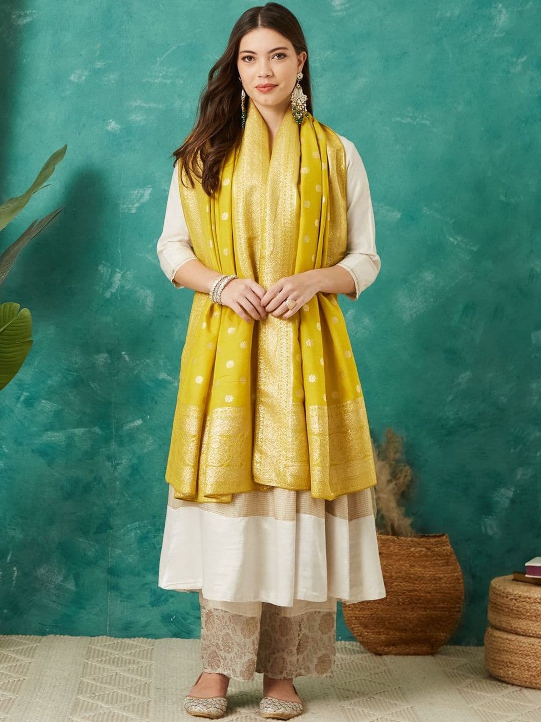 VASVI Woven Design Cotton Silk Dupatta with Zari thumbnail 2