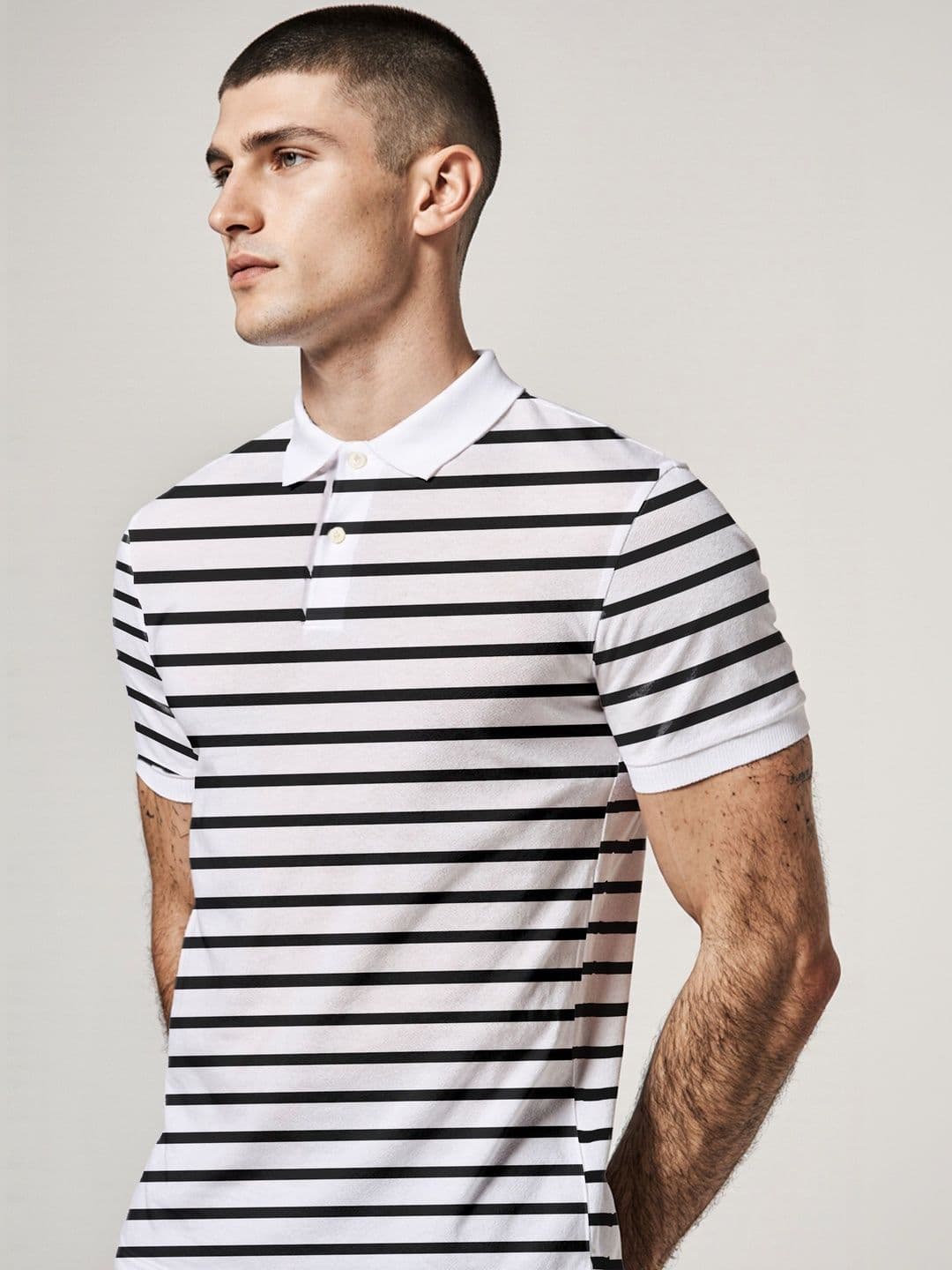 The Roadster Lifestyle Co Striped Cotton Polo Collar Half Sleeves T-Shirt thumbnail 3