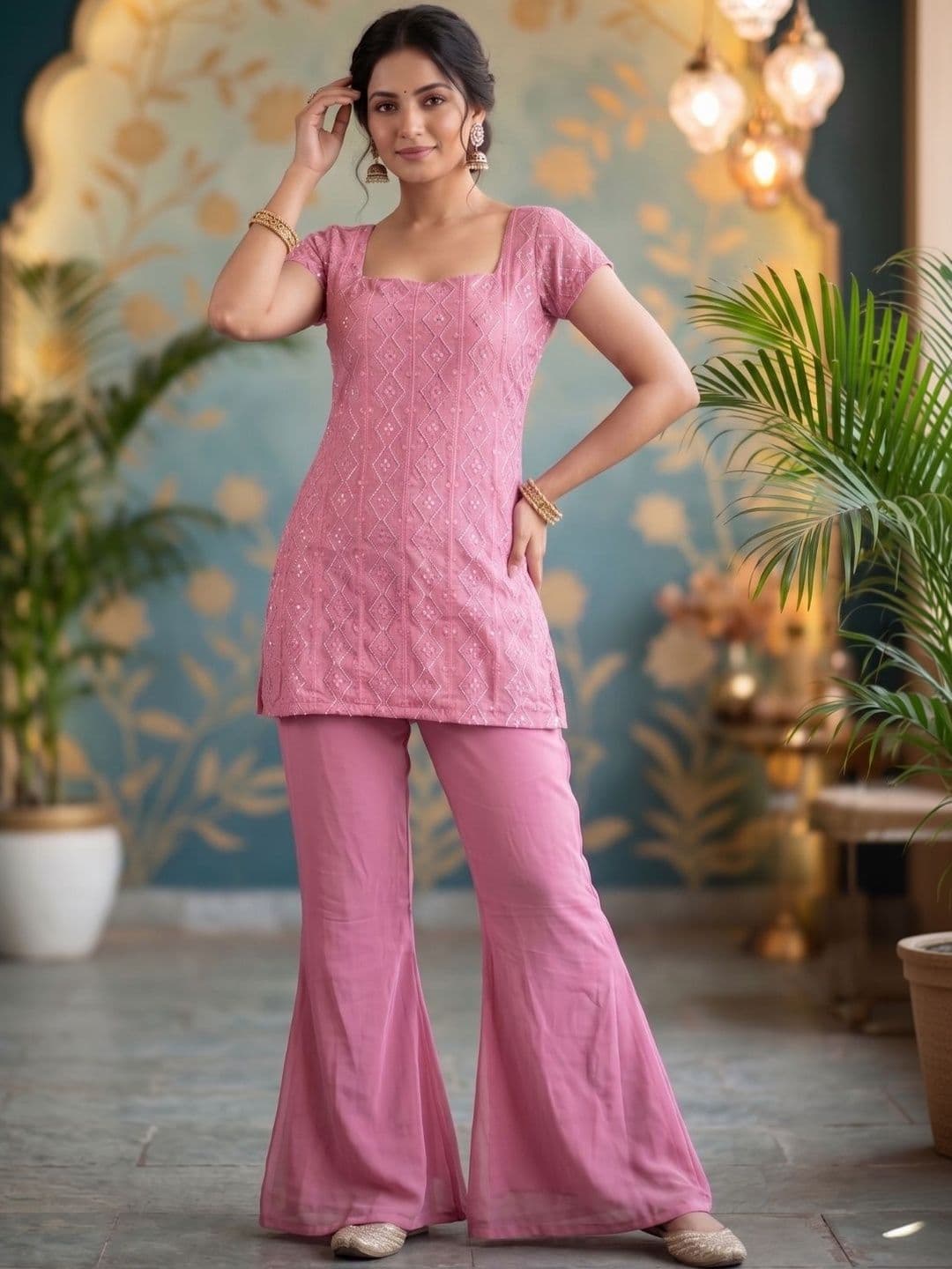 TWINS LADY Women Ethnic Motifs Embroidered Regular Thread Work Kurta with Sharara & With Dupatta thumbnail 3