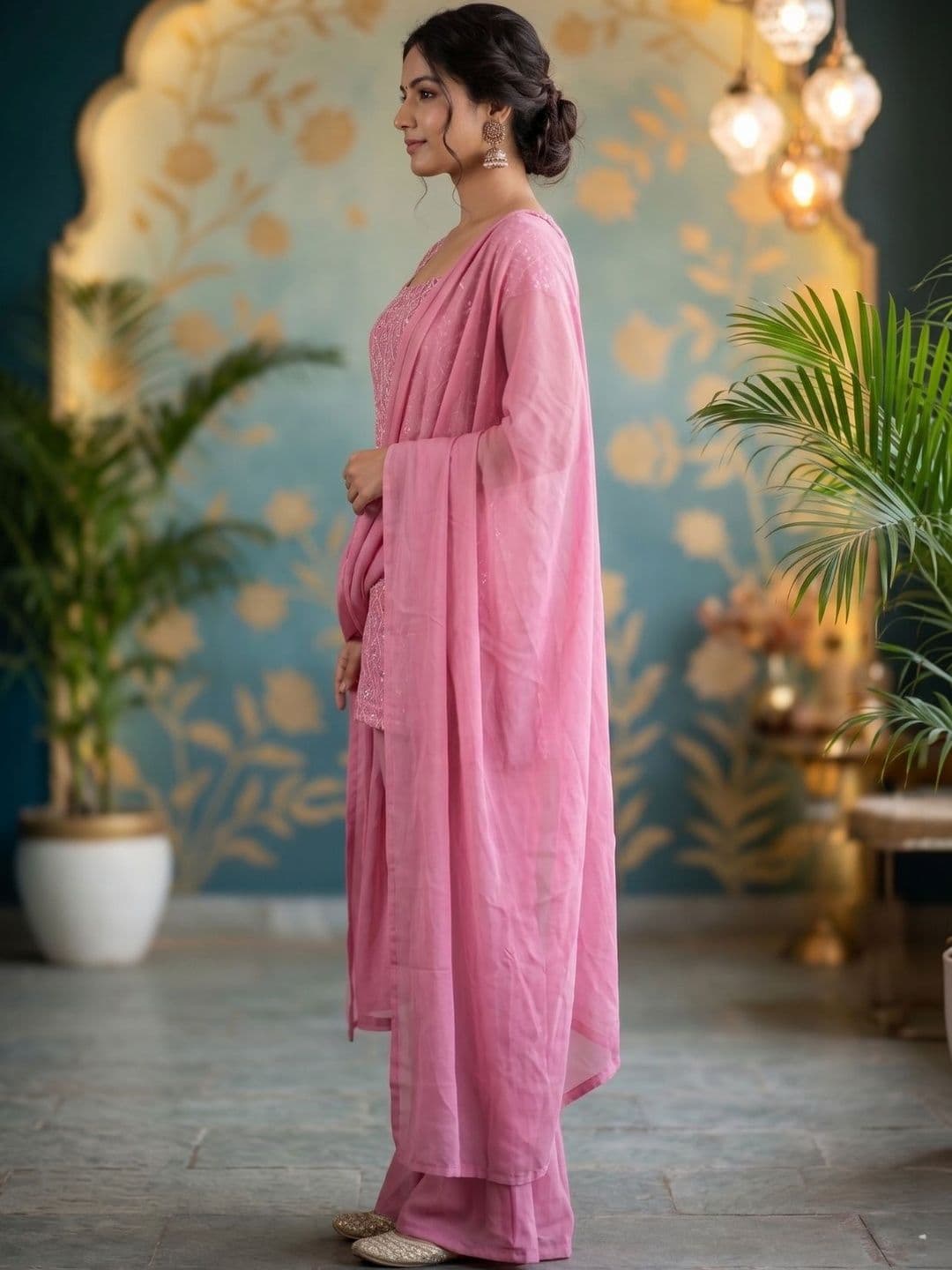 TWINS LADY Women Ethnic Motifs Embroidered Regular Thread Work Kurta with Sharara & With Dupatta thumbnail 2