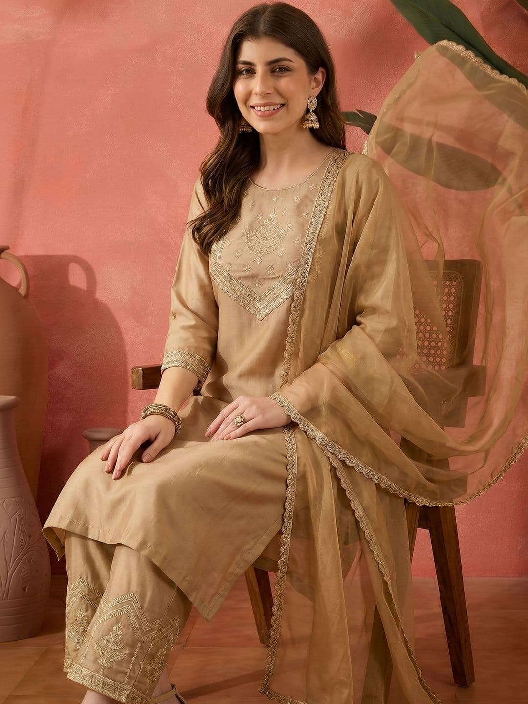 Sangria Embroidered Round Neck Kurta Sets thumbnail 6