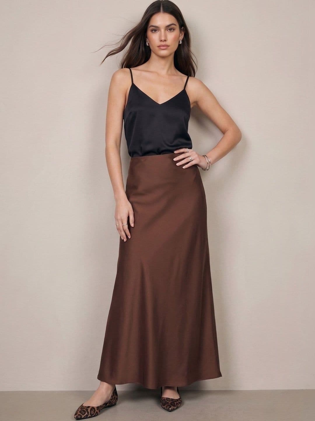 Outzidr Women Satin Maxi A-Line Skirt thumbnail 2